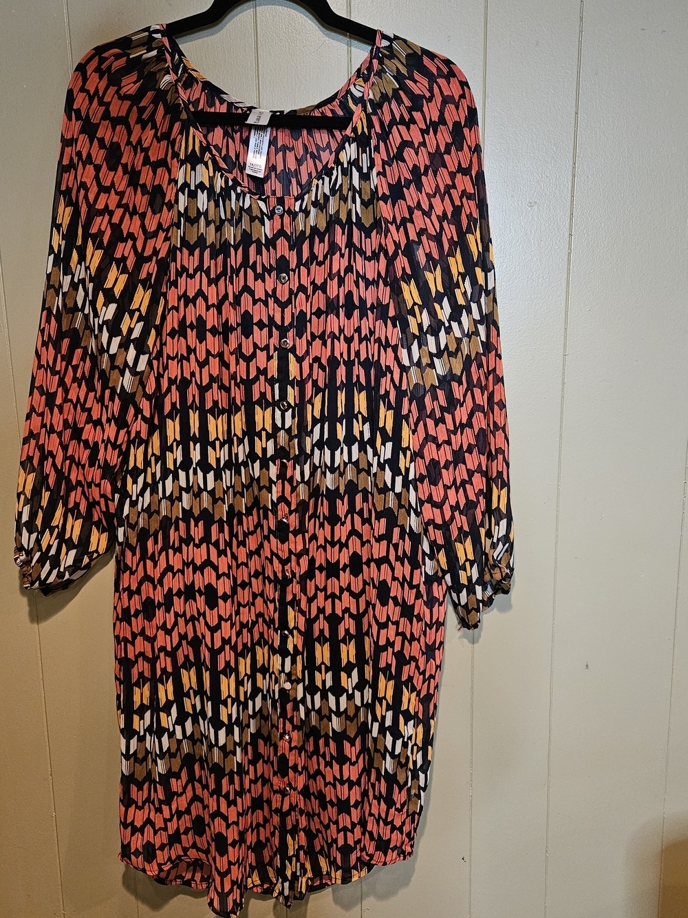 Pure Energy Chain Print Dress Size 1X, Red Gold Navy Scarf Midi Dress w Slip